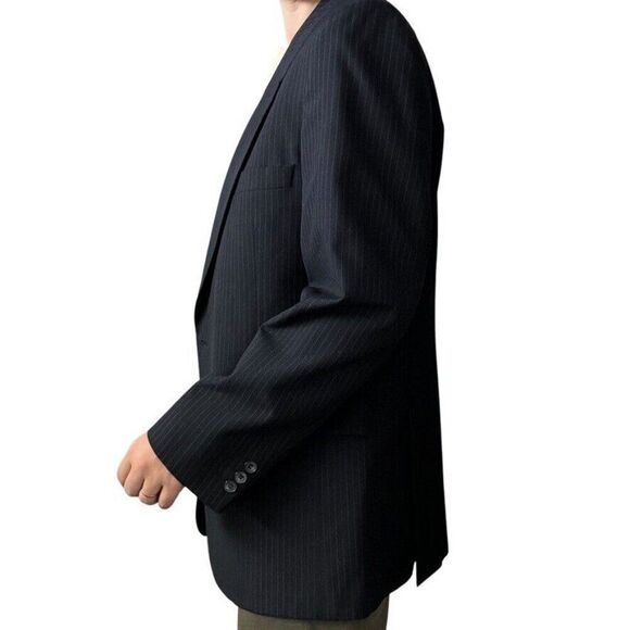 Vintage YSL Yves Saint Laurent Navy Blue Pin Stripe Wool Sport Coat Blazer 42R - Picture 6 of 11